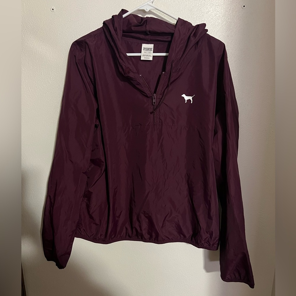 VICTORIA'S SECRET PINK Classic Windbreaker Logo Jacket Maroon White Women's M-L